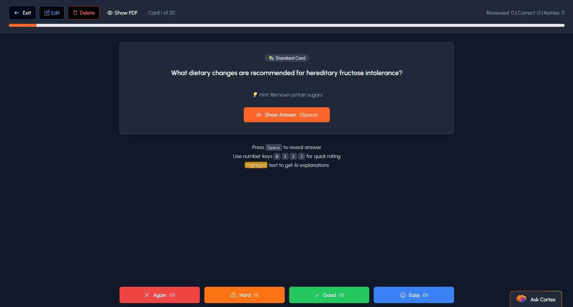 AI-generated medical school flashcards with spaced repetition for USMLE and COMLEX study prep